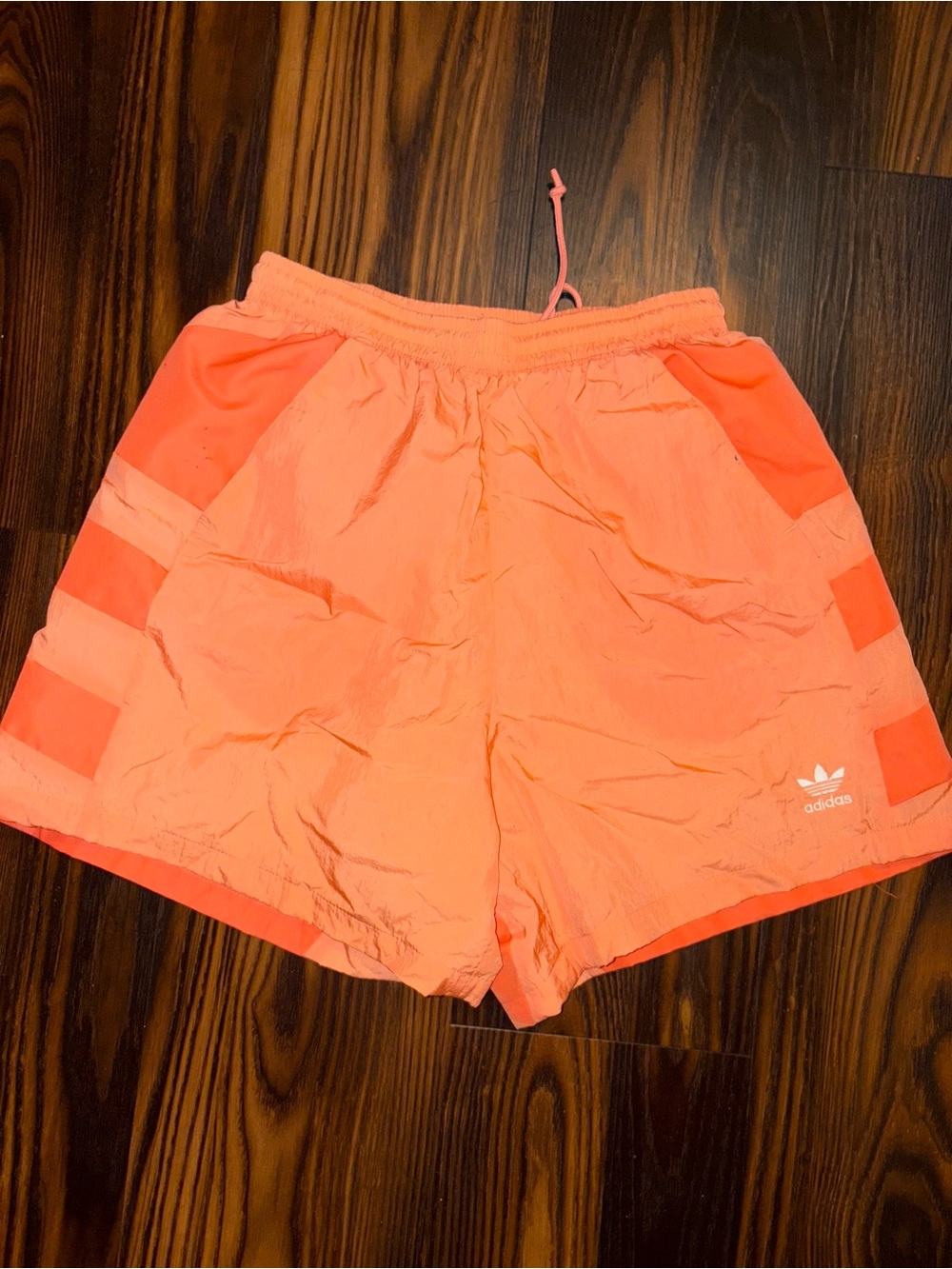 adidas Coral/Peach striped Athletic Shorts Xs